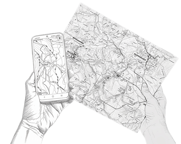 kézben tartott GPS és térkép